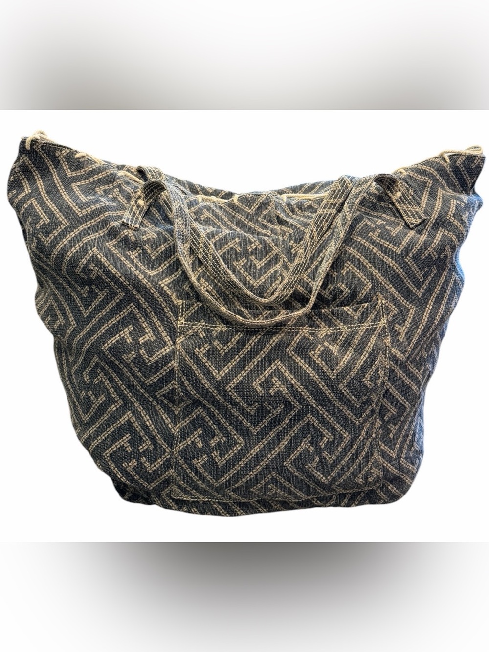 Denim & Supply Ralph Lauren Jute Tote Bag Boho Jacquard Indigo Market Shopper